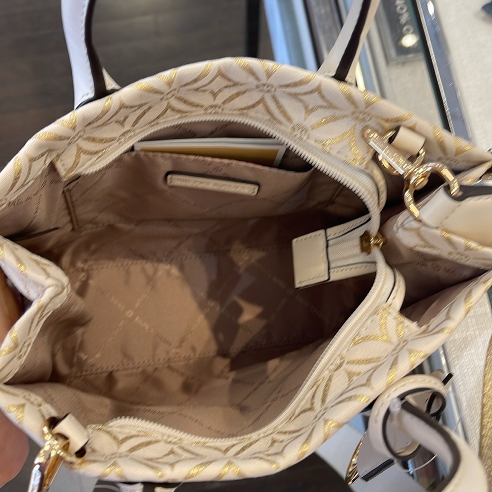 Michael Kors Mirella Small Metallic Logo Jacquard Crossbody Bag
Light Cream 
NWT - Picture 11 of 16
